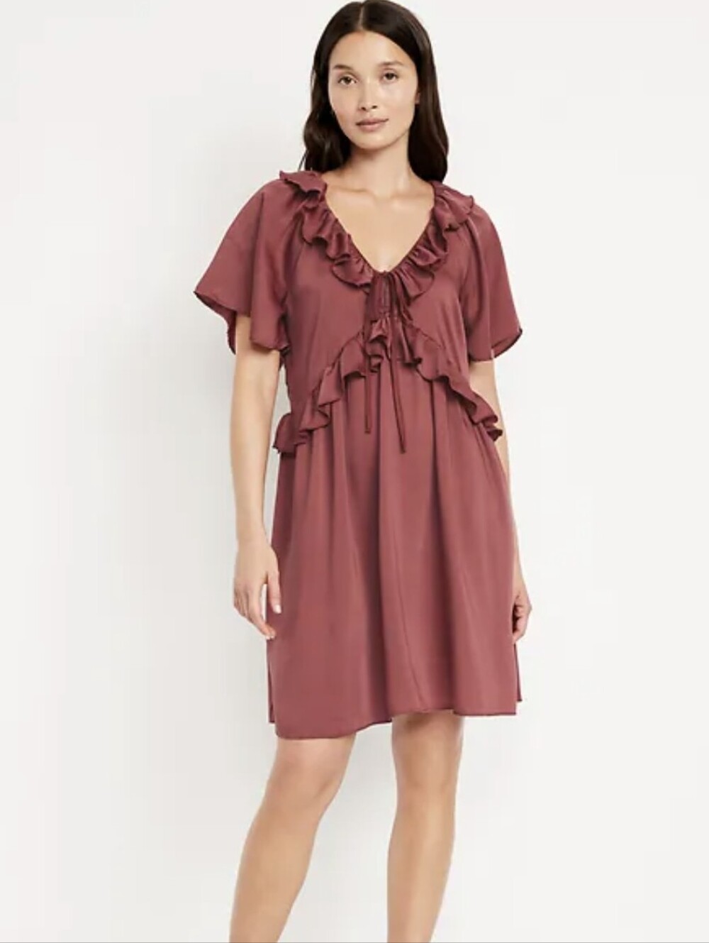 NWT Old Navy Satin Ruffle-Trim Mini Dress Rust Red L